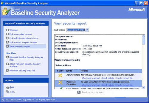 Microsoft Baseline Security Analyzer 2.01