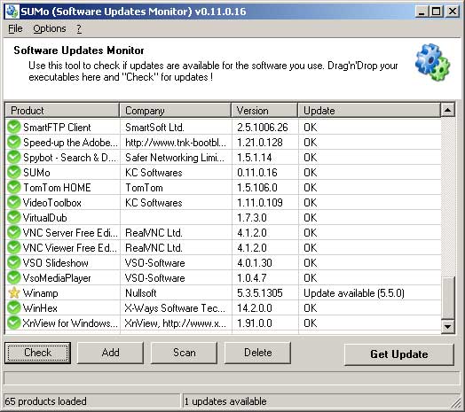 SUMo 1.3.0.30 - утилита для отслеживания обновлений ПО