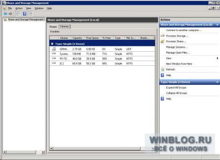 Расширенные возможности консоли «Управление общими ресурсами и хранилищами» в Windows Server 2008